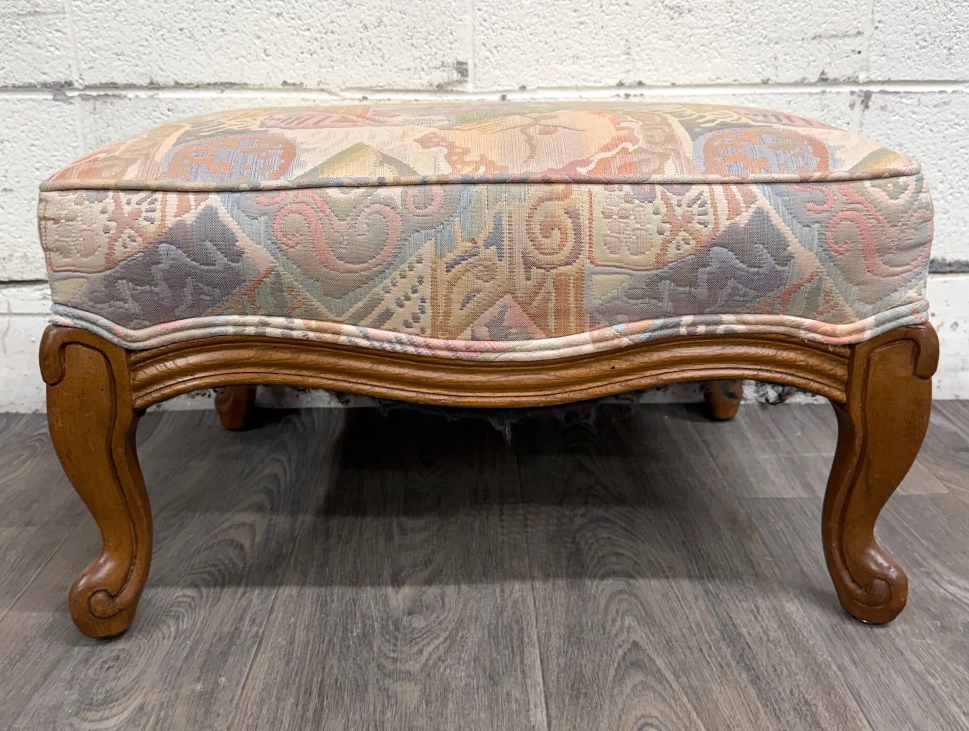 Vintage French Louis XV French Country Carved Upholstered Ottoman