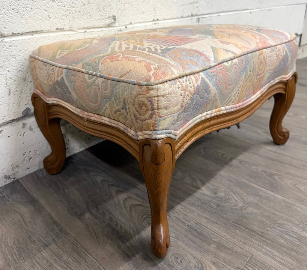 Vintage French Louis XV French Country Carved Upholstered Ottoman
