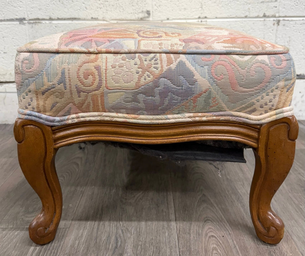 Vintage French Louis XV French Country Carved Upholstered Ottoman
