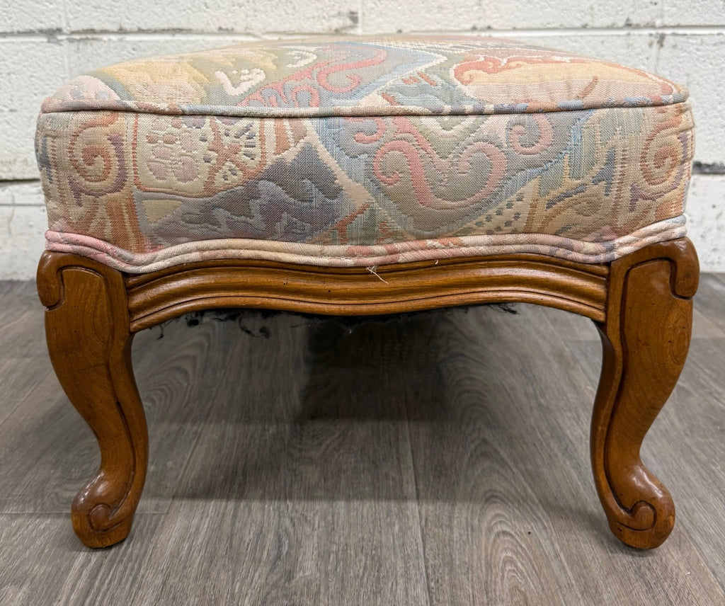 Vintage French Louis XV French Country Carved Upholstered Ottoman
