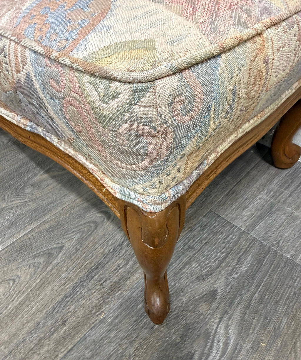 Vintage French Louis XV French Country Carved Upholstered Ottoman