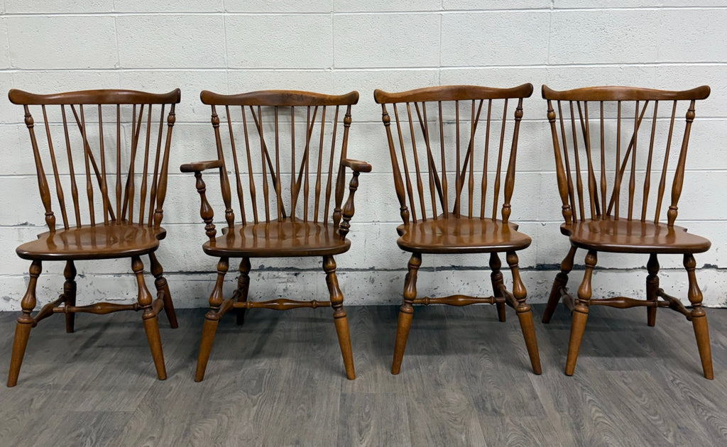 Vintage Ethan Allen Heirloom Maple Nutmeg Fiddleback Duxbury Dining Chairs