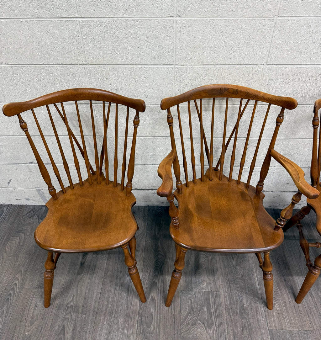 Vintage Ethan Allen Heirloom Maple Nutmeg Fiddleback Duxbury Dining Chairs