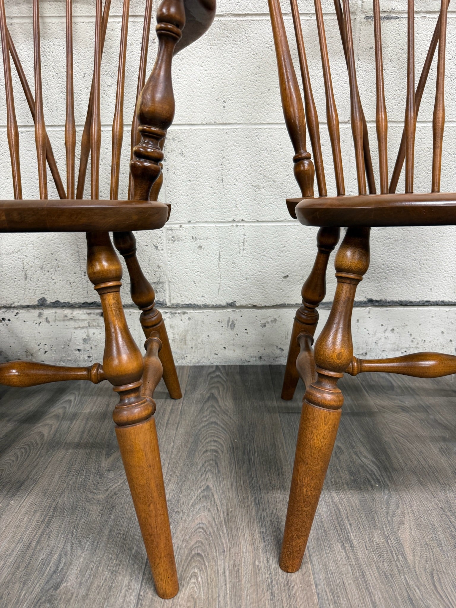 Vintage Ethan Allen Heirloom Maple Nutmeg Fiddleback Duxbury Dining Chairs