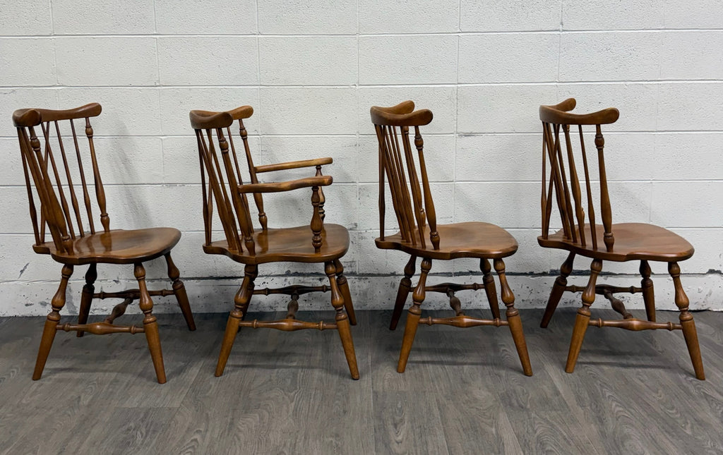 Vintage Ethan Allen Heirloom Maple Nutmeg Fiddleback Duxbury Dining Chairs