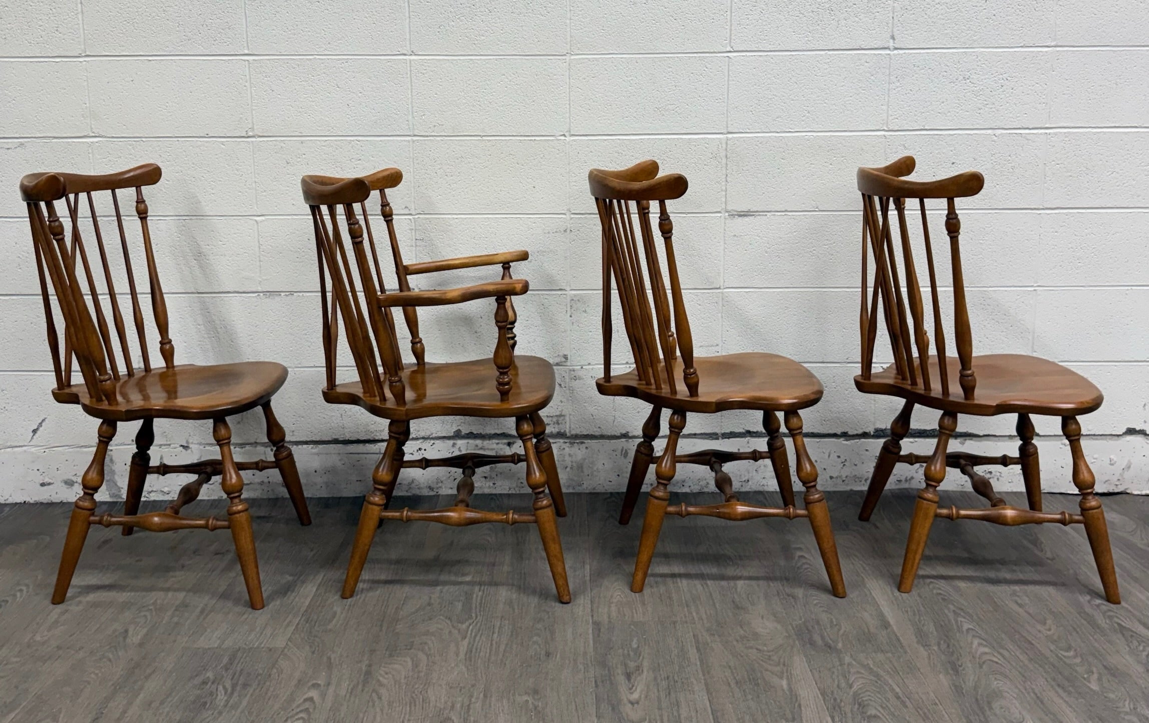 Vintage Ethan Allen Heirloom Maple Nutmeg Fiddleback Duxbury Dining Chairs