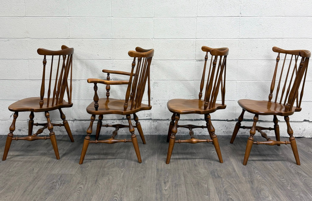 Vintage Ethan Allen Heirloom Maple Nutmeg Fiddleback Duxbury Dining Chairs