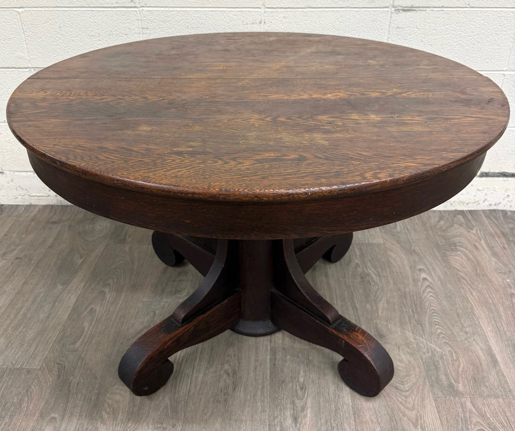 Antique American Empire Style Scroll Foot Pedestal Dining Table Breakfast Table