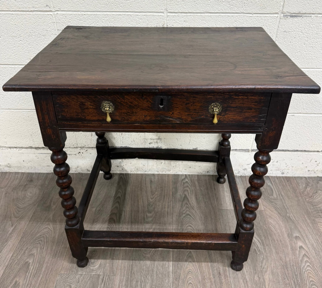 Antique English William and Mary Style Bobbin Oak Side Table Lowboy Table