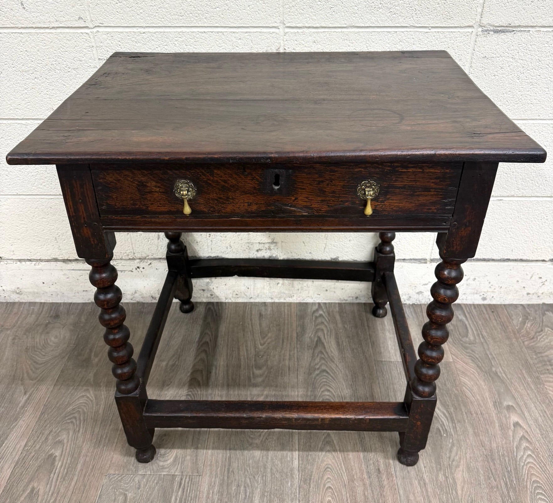 Antique English William and Mary Style Bobbin Oak Side Table Lowboy Table
