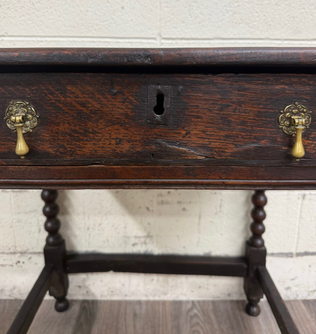 Antique English William and Mary Style Bobbin Oak Side Table Lowboy Table