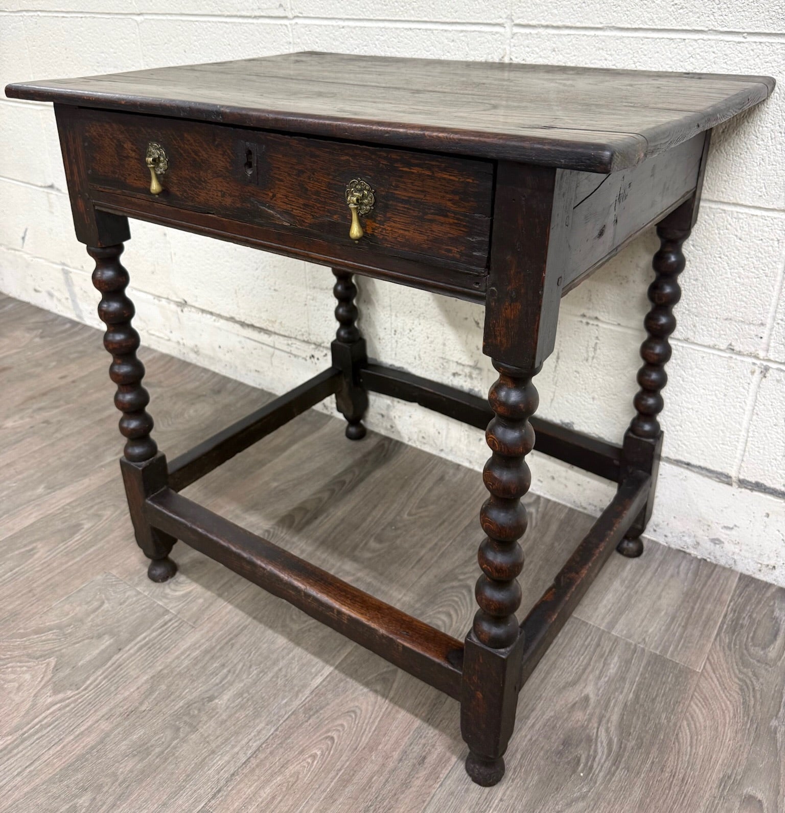 Antique English William and Mary Style Bobbin Oak Side Table Lowboy Table