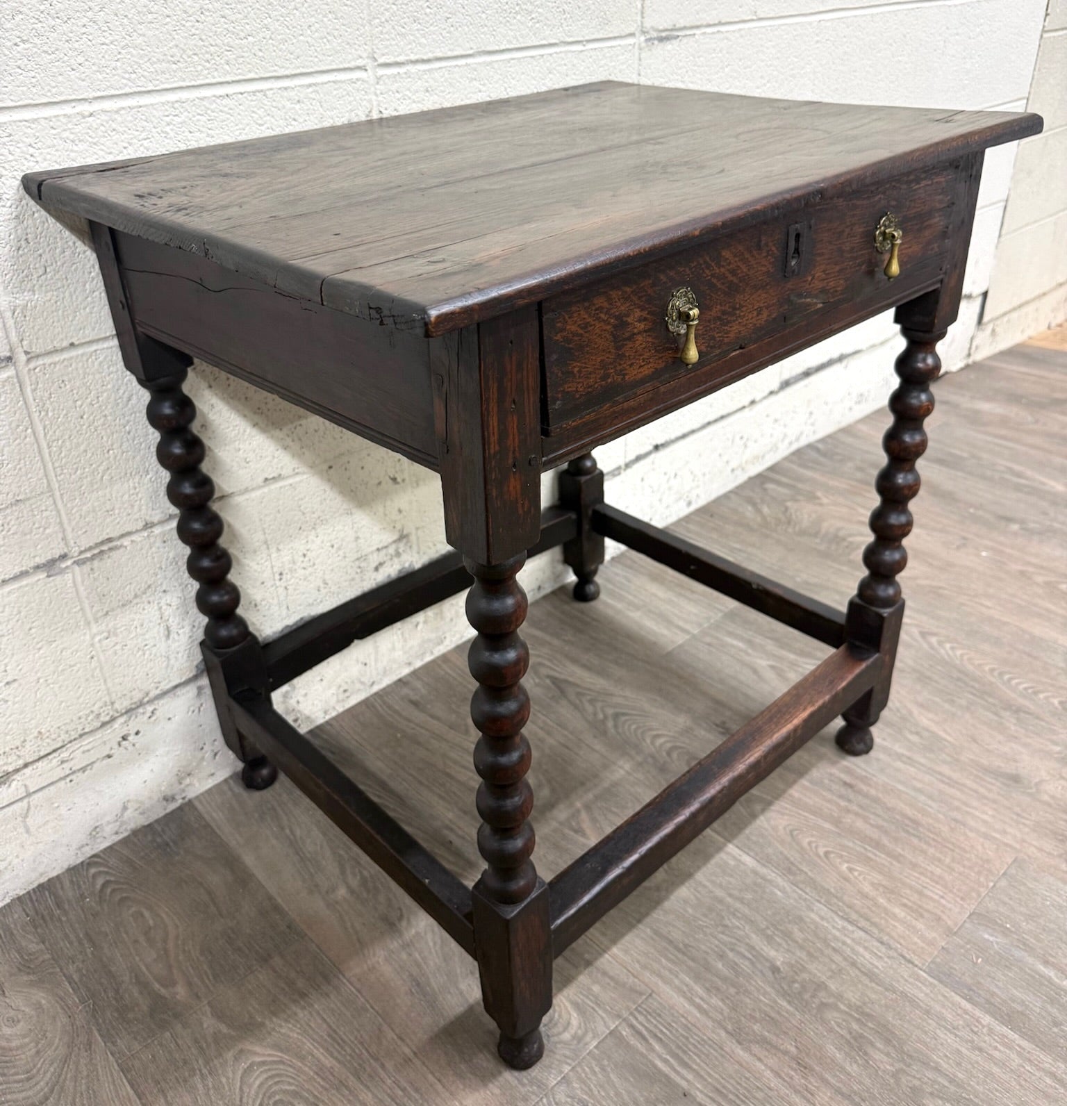 Antique English William and Mary Style Bobbin Oak Side Table Lowboy Table