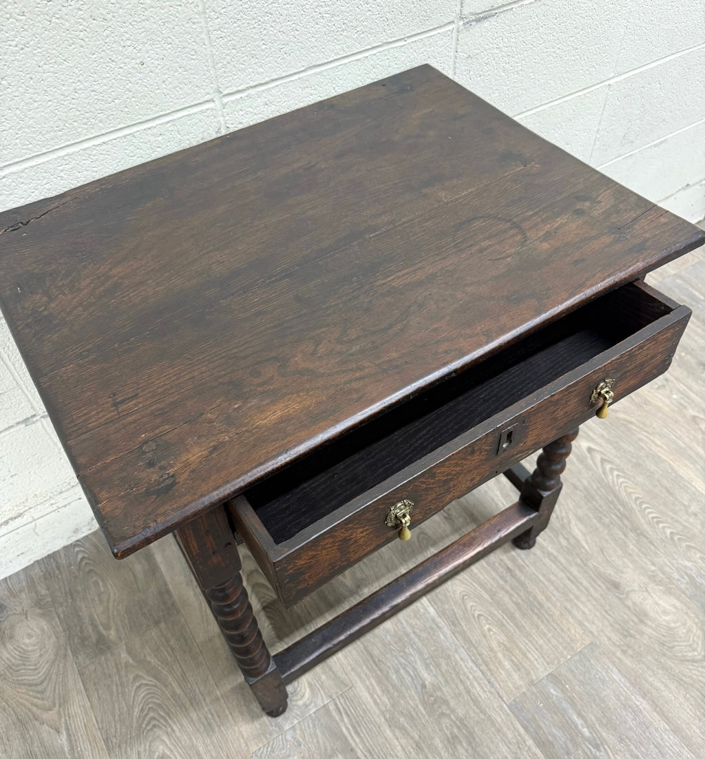 Antique English William and Mary Style Bobbin Oak Side Table Lowboy Table
