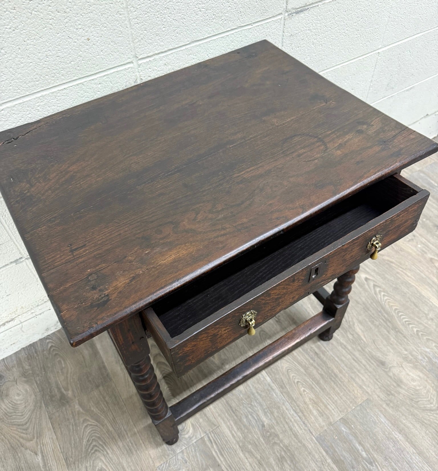 Antique English William and Mary Style Bobbin Oak Side Table Lowboy Table