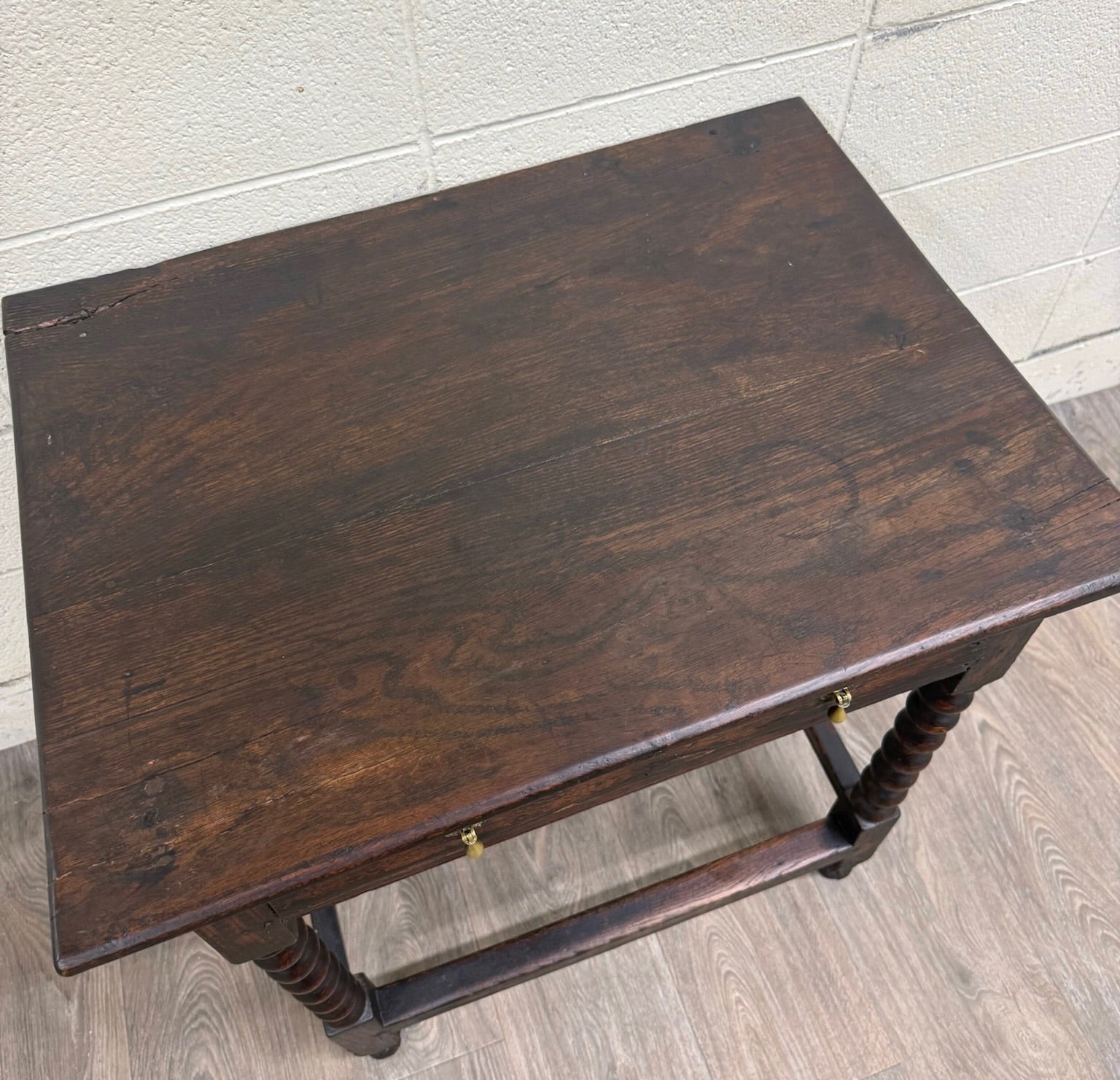 Antique English William and Mary Style Bobbin Oak Side Table Lowboy Table