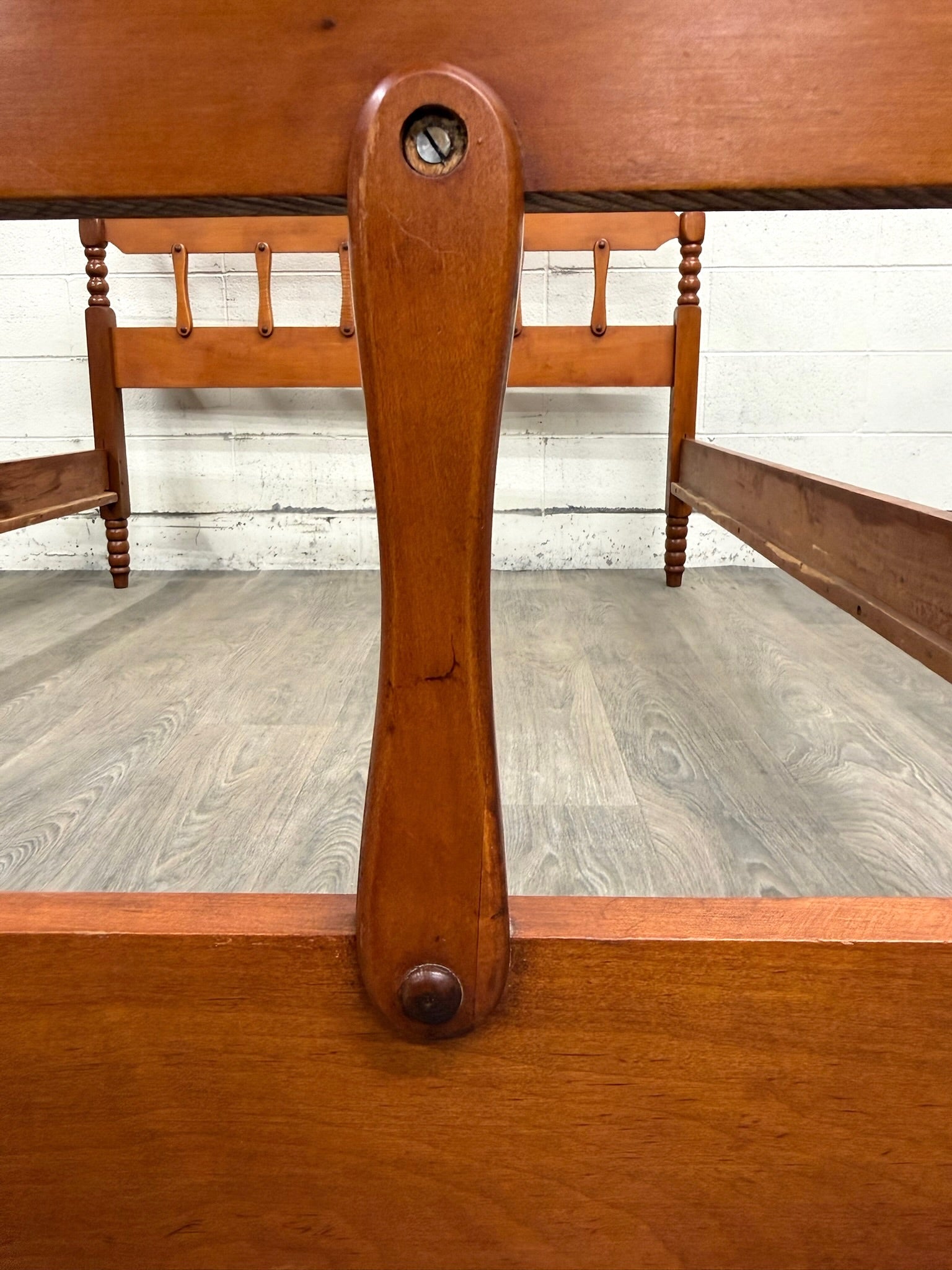 Vintage Full Size Early American Colonial Style Maple Spindle Low Poster Bed