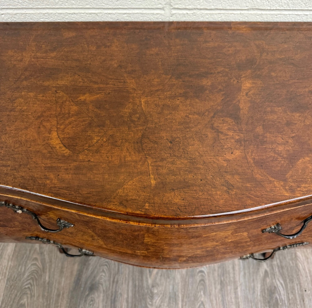 Vintage Italian Style Burled Curved Bombe Commode Chest