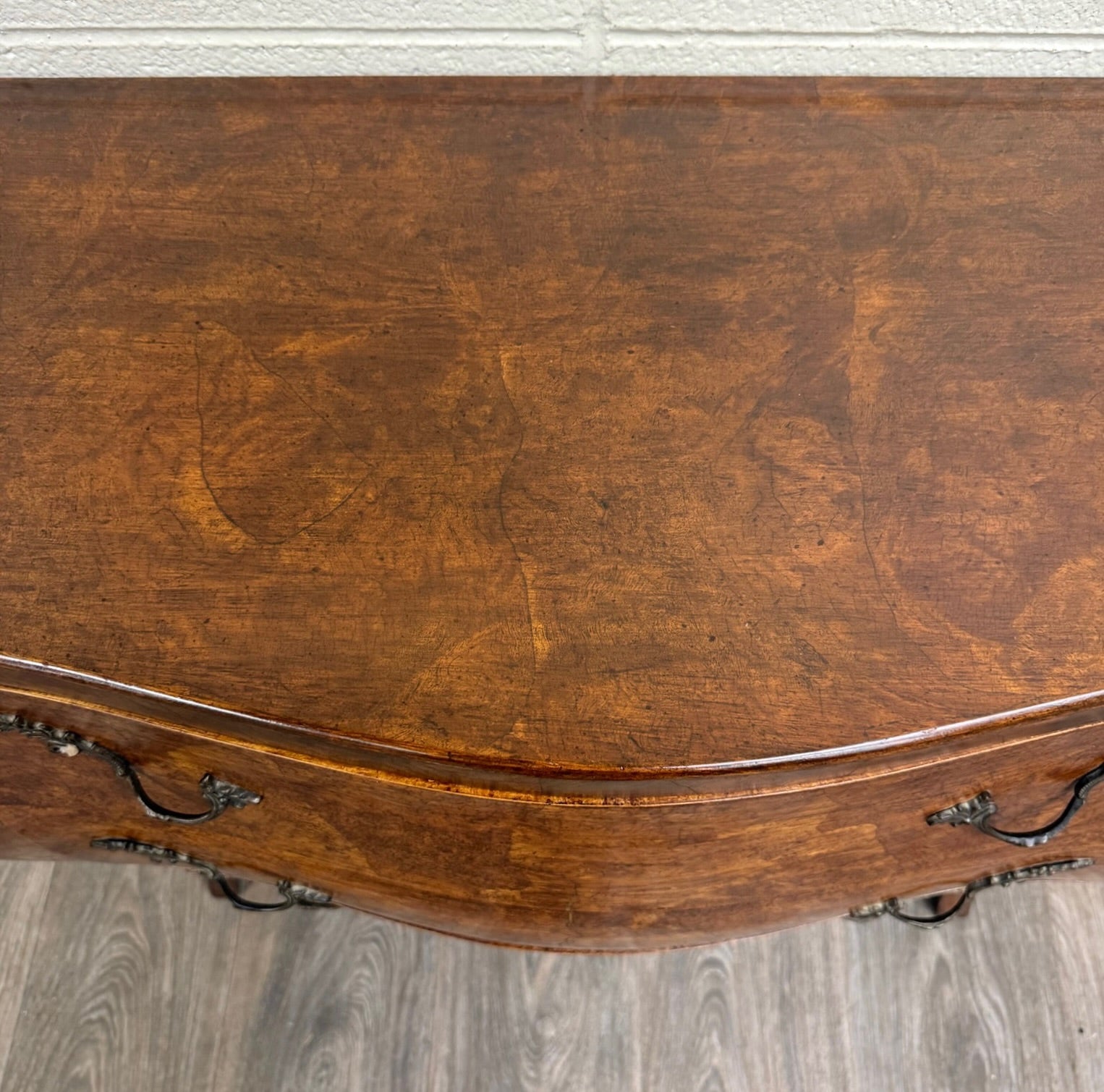 Vintage Italian Style Burled Curved Bombe Commode Chest