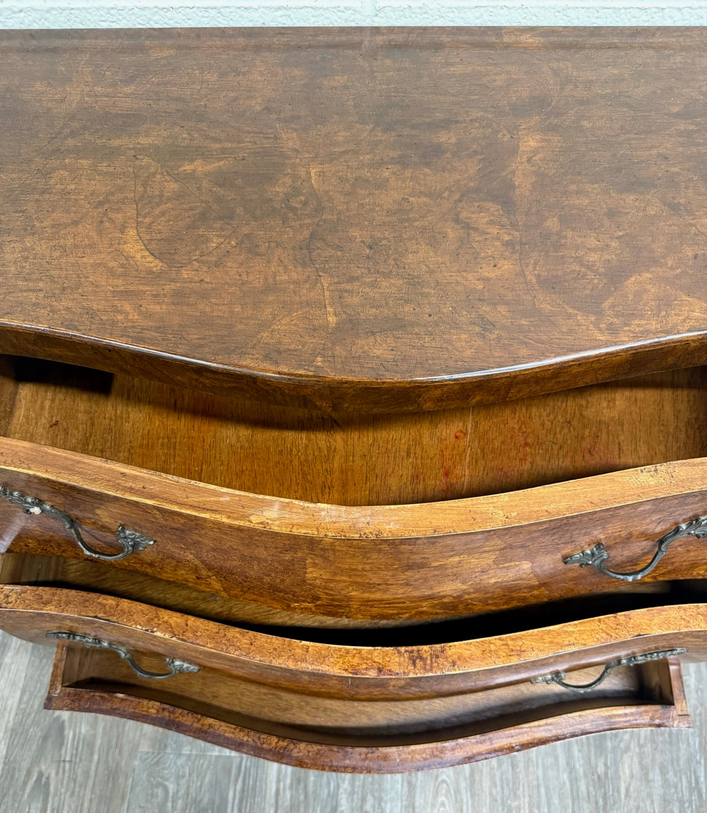 Vintage Italian Style Burled Curved Bombe Commode Chest