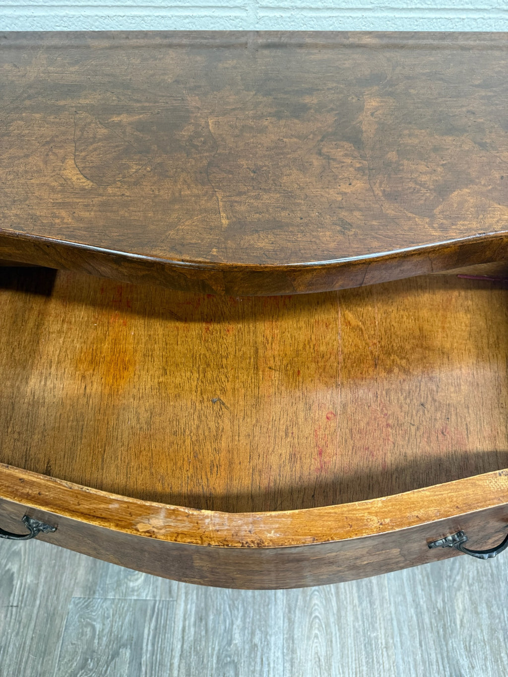 Vintage Italian Style Burled Curved Bombe Commode Chest