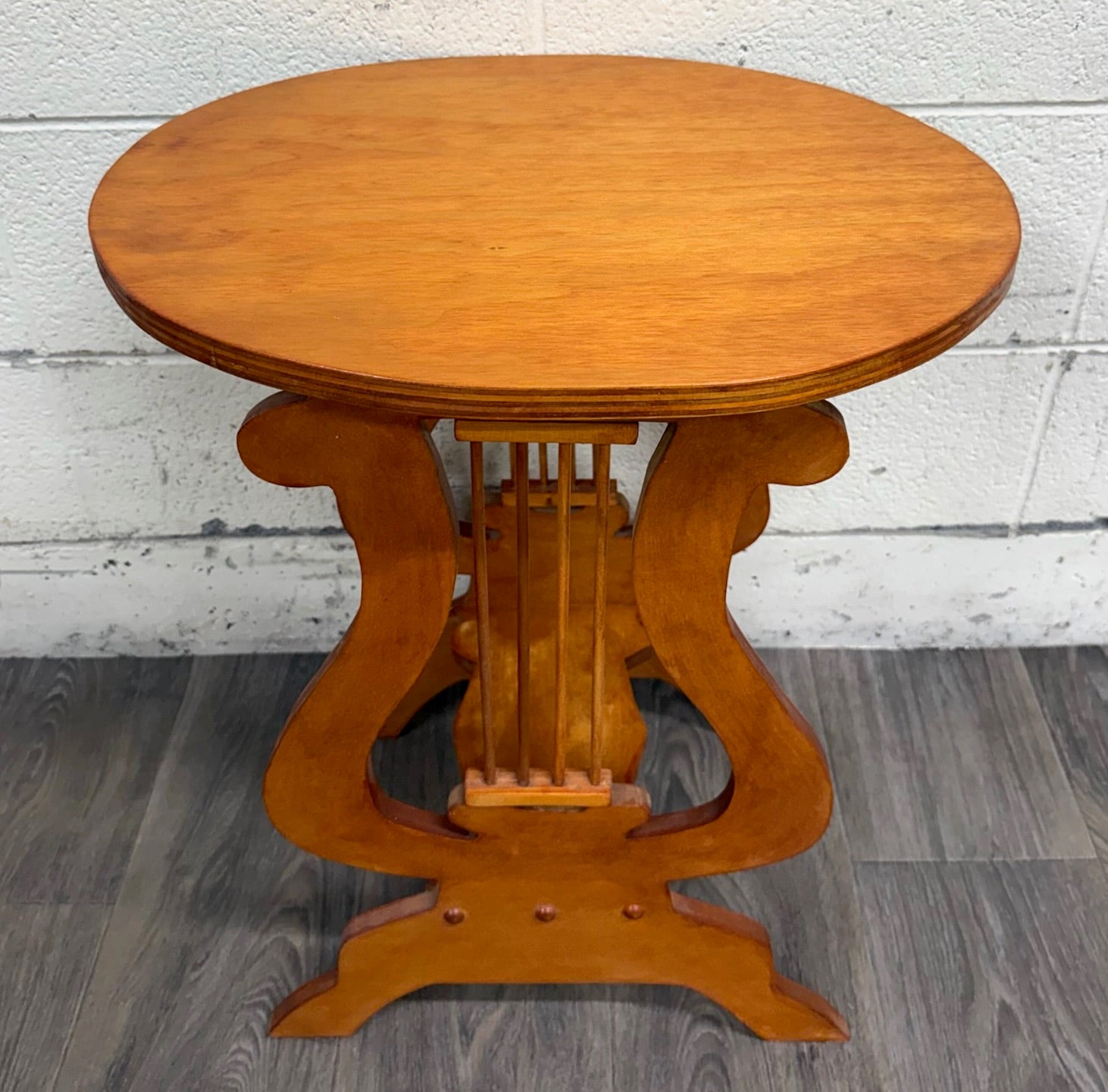 Signed Studio Crafted Arts and Crafts Style Lyre Harp Base Side Table