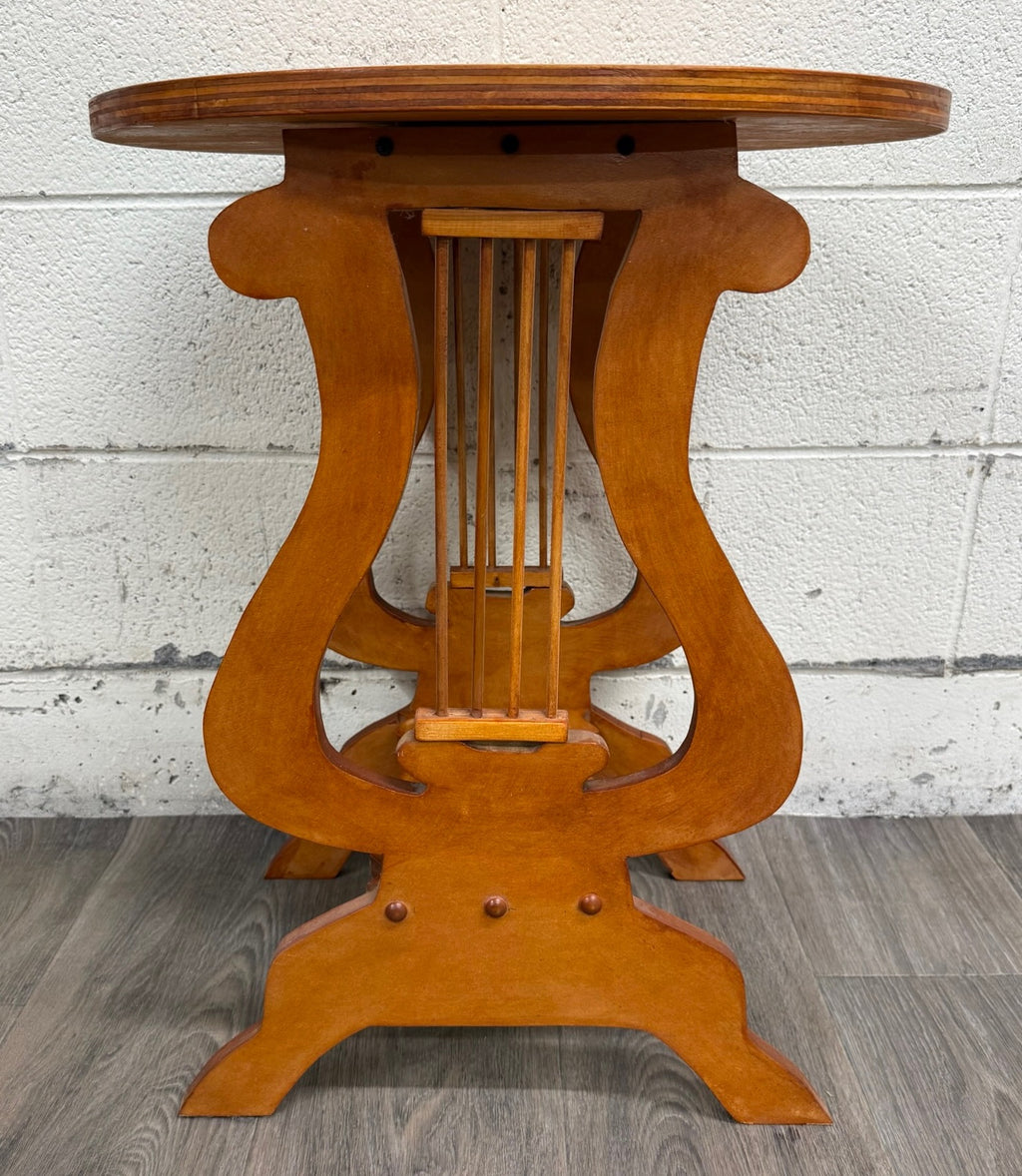 Signed Studio Crafted Arts and Crafts Style Lyre Harp Base Side Table