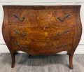 Vintage Italian Style Burled Curved Bombe Commode Chest