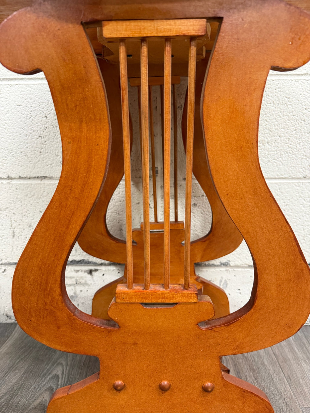 Signed Studio Crafted Arts and Crafts Style Lyre Harp Base Side Table