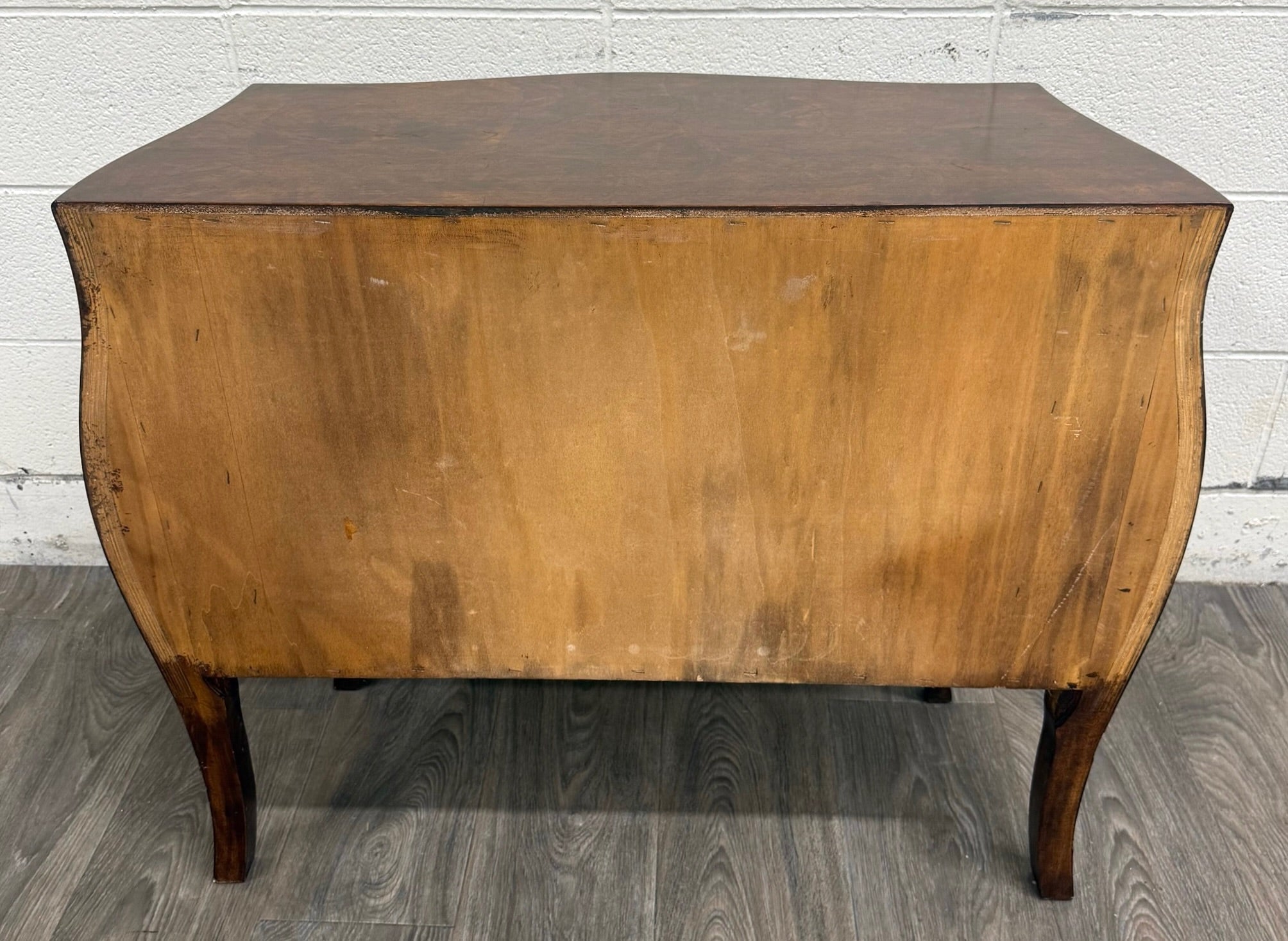 Vintage Italian Style Burled Curved Bombe Commode Chest
