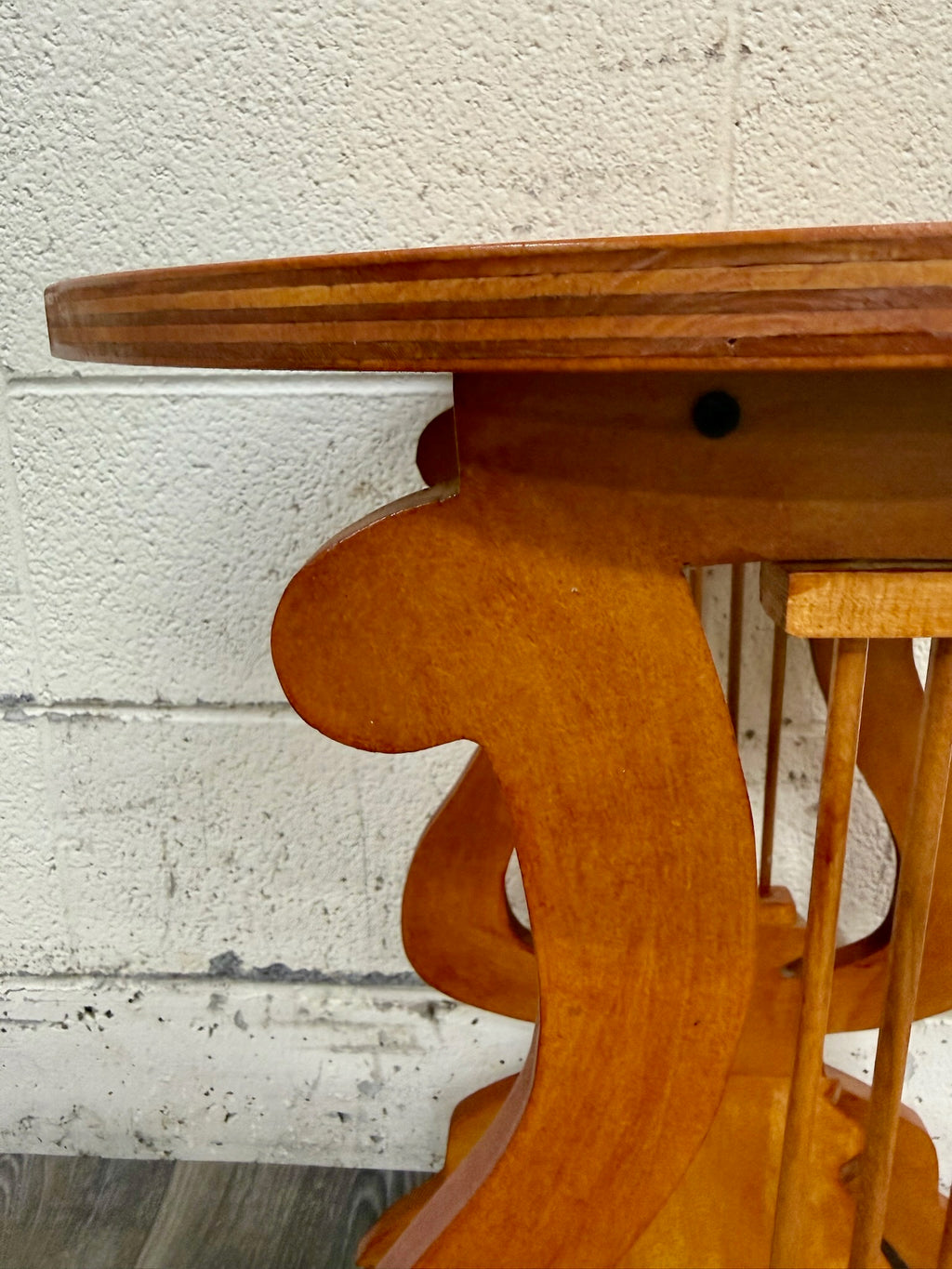 Signed Studio Crafted Arts and Crafts Style Lyre Harp Base Side Table
