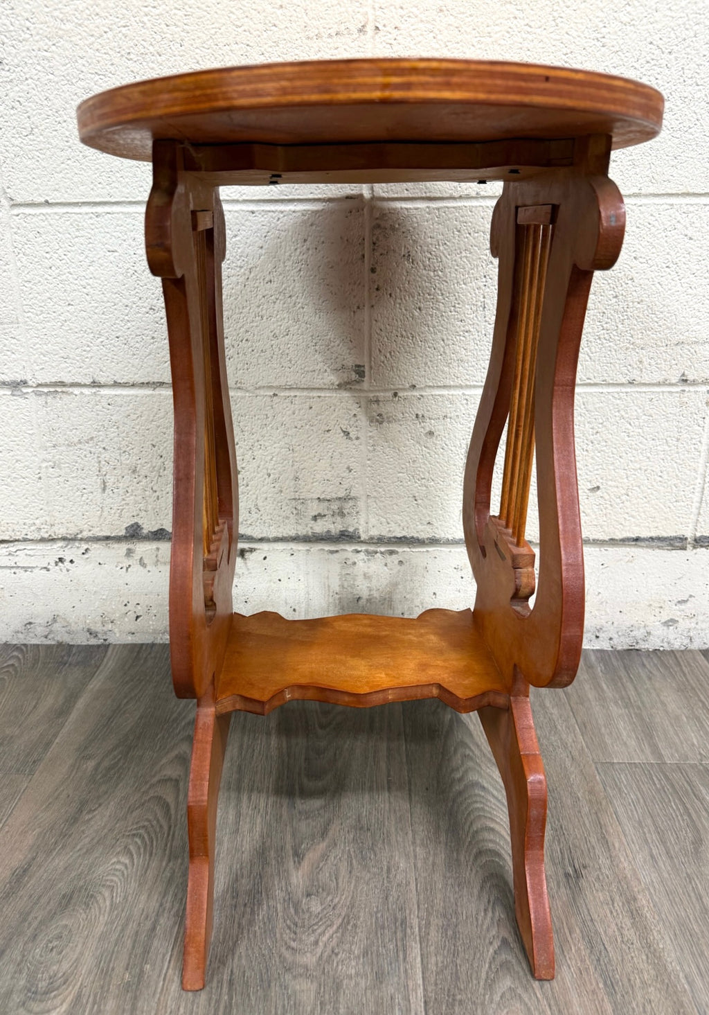 Signed Studio Crafted Arts and Crafts Style Lyre Harp Base Side Table