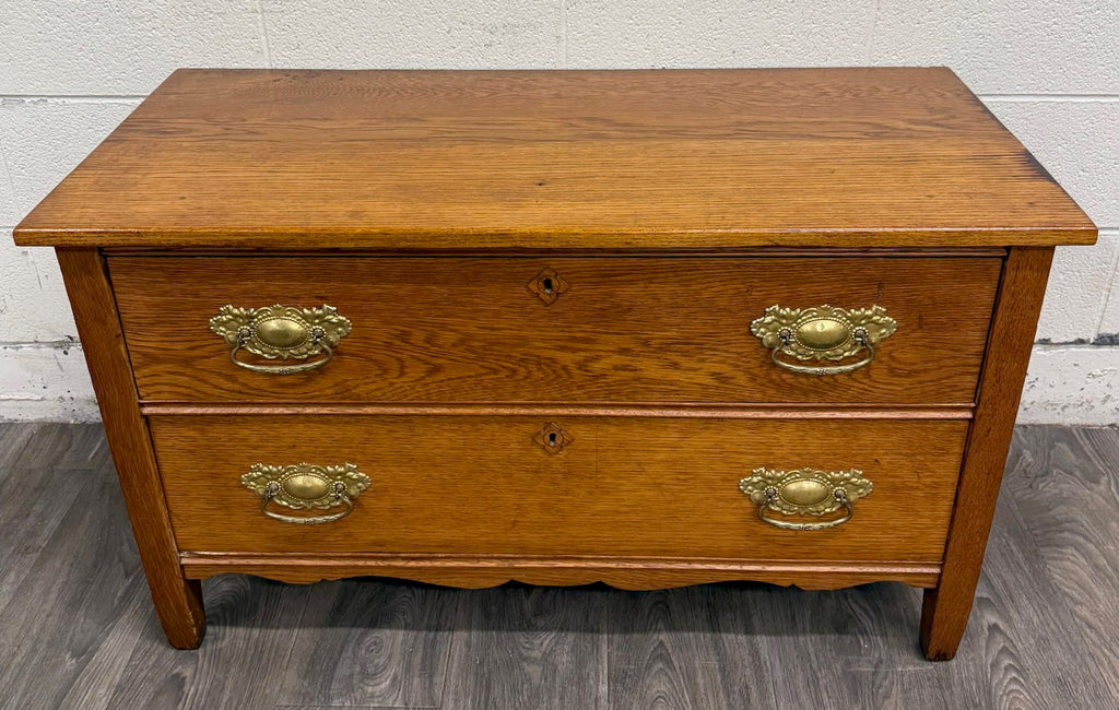 Antique Victorian Solid Golden Oak Two Drawer Chest