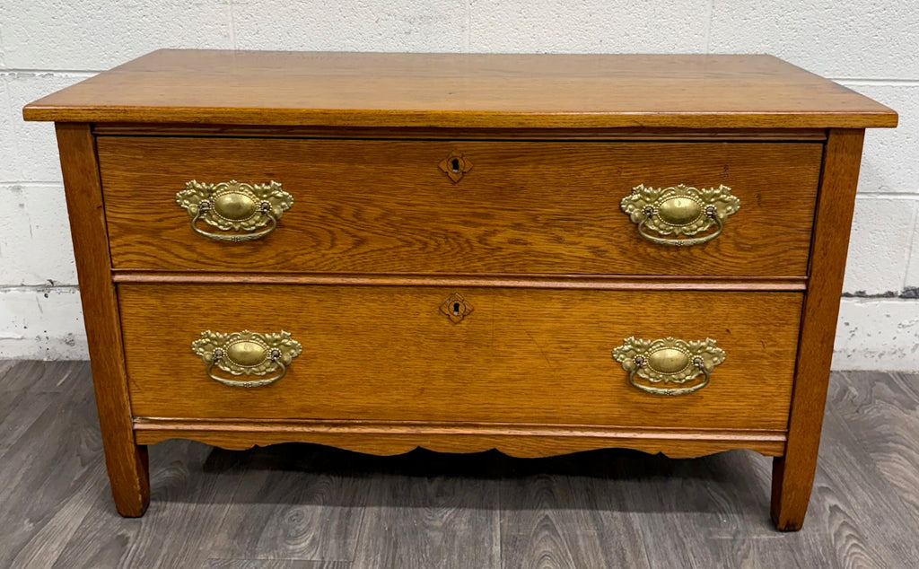 Antique Victorian Solid Golden Oak Two Drawer Chest