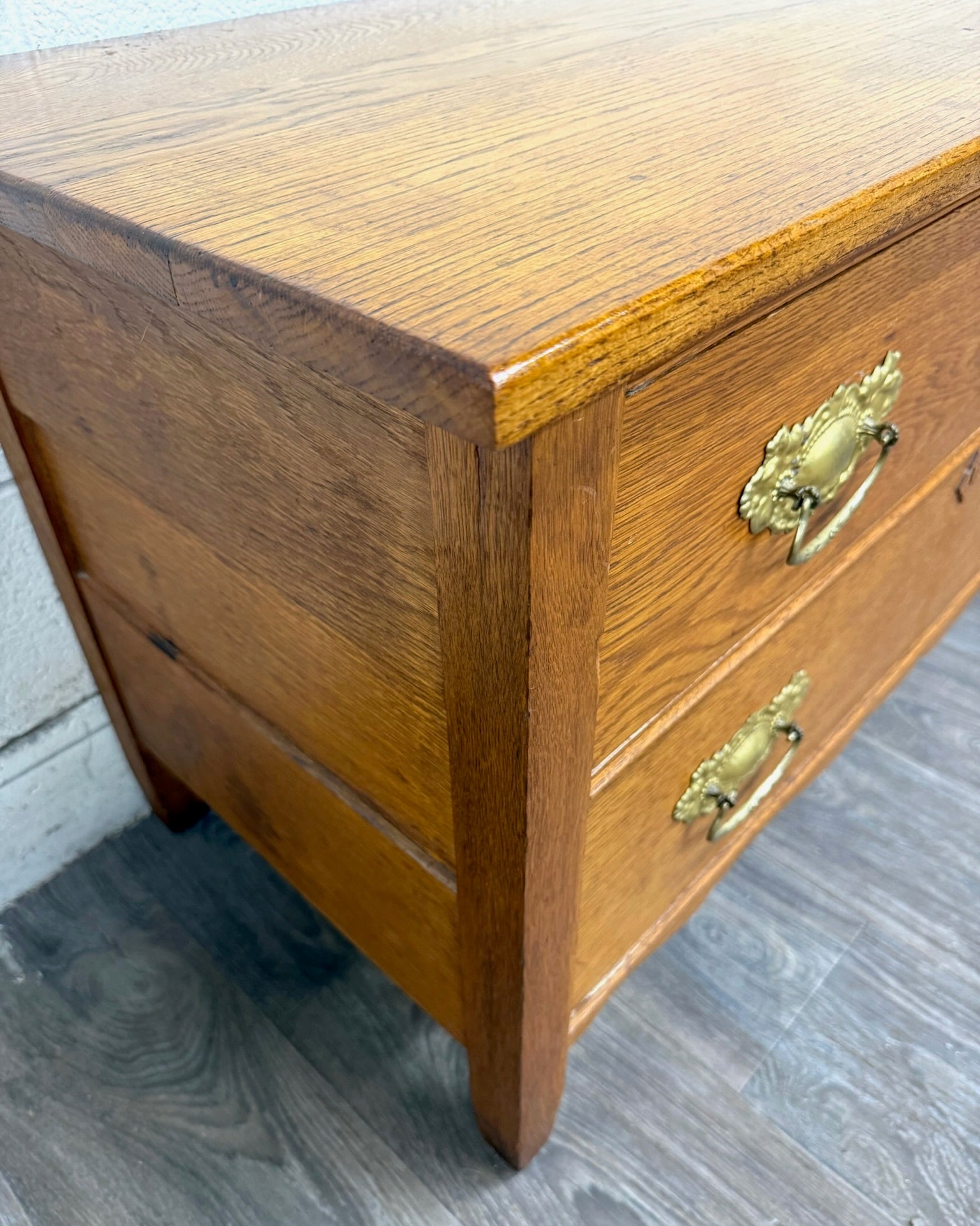 Antique Victorian Solid Golden Oak Two Drawer Chest
