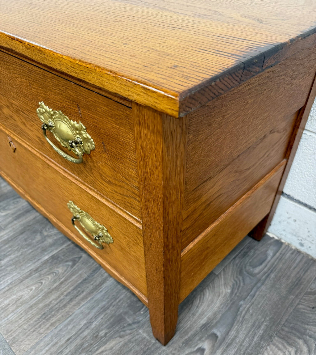 Antique Victorian Solid Golden Oak Two Drawer Chest