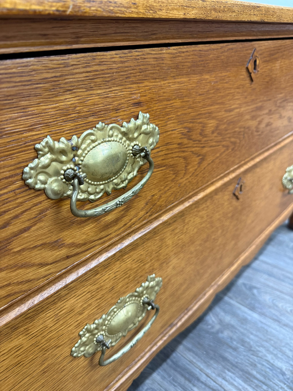Antique Victorian Solid Golden Oak Two Drawer Chest