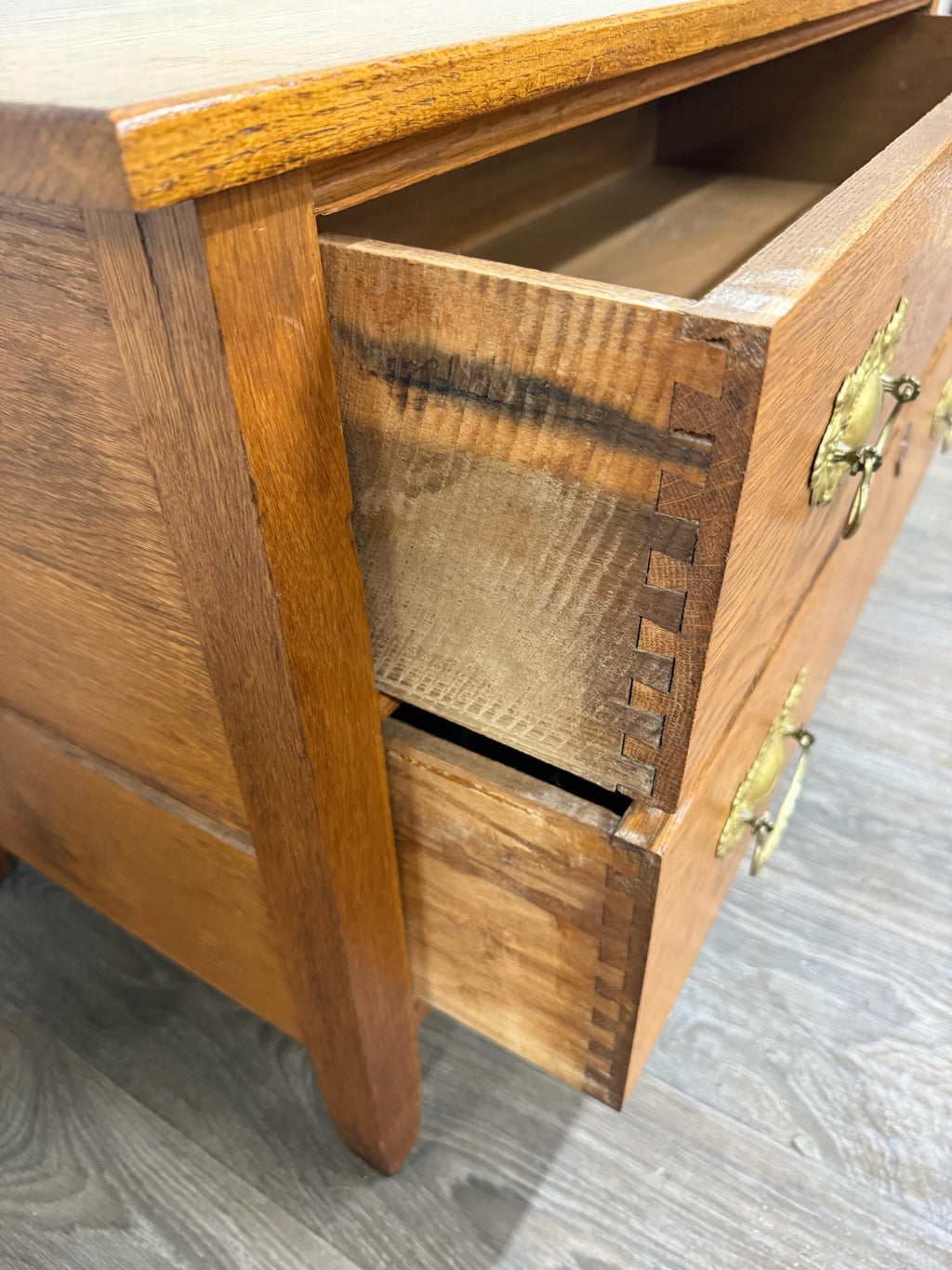 Antique Victorian Solid Golden Oak Two Drawer Chest