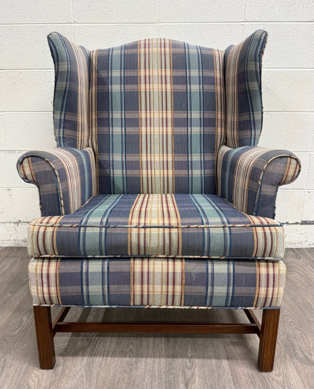Vintage Wingback Plaid Upholstered Armchair