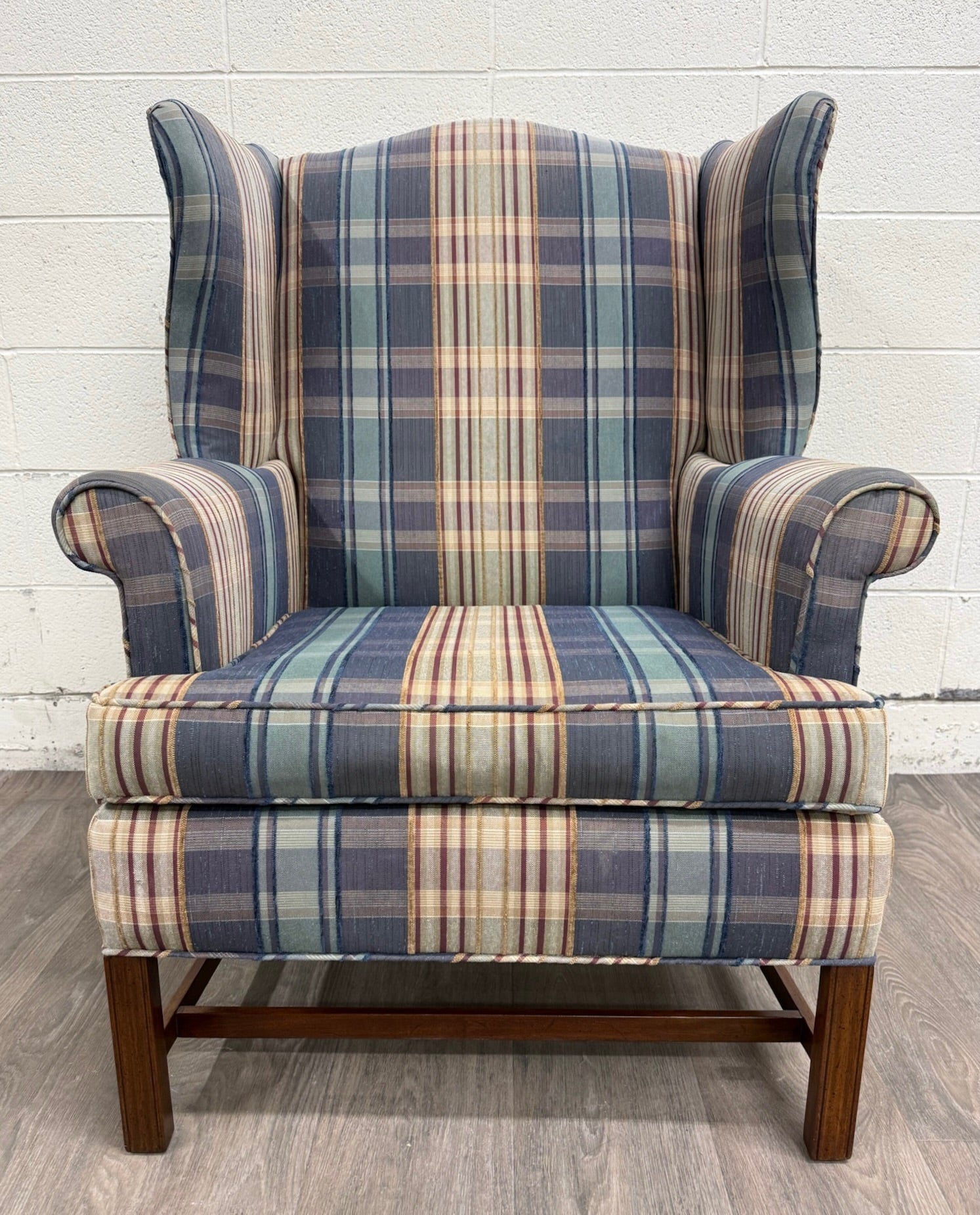 Vintage Wingback Plaid Upholstered Armchair