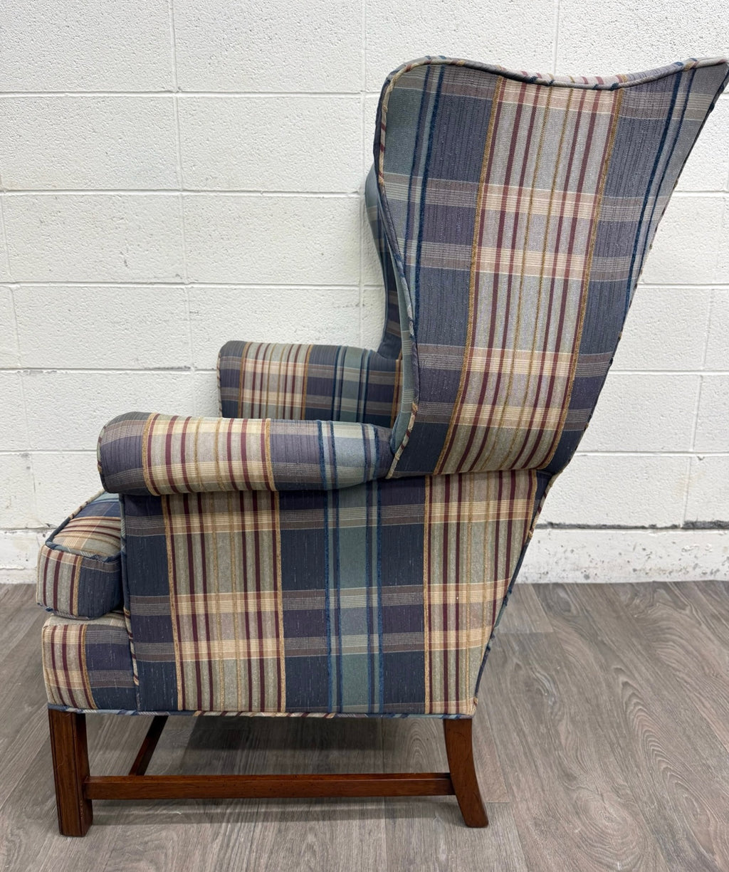 Vintage Wingback Plaid Upholstered Armchair