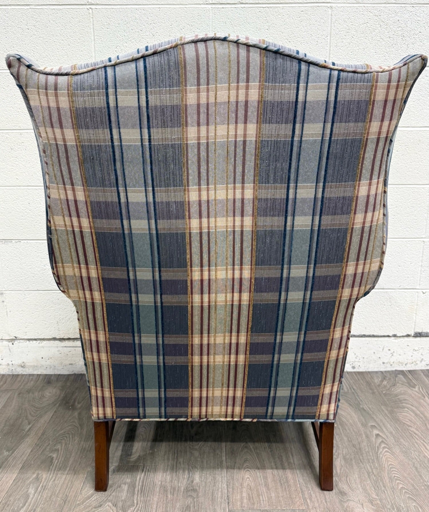 Vintage Wingback Plaid Upholstered Armchair