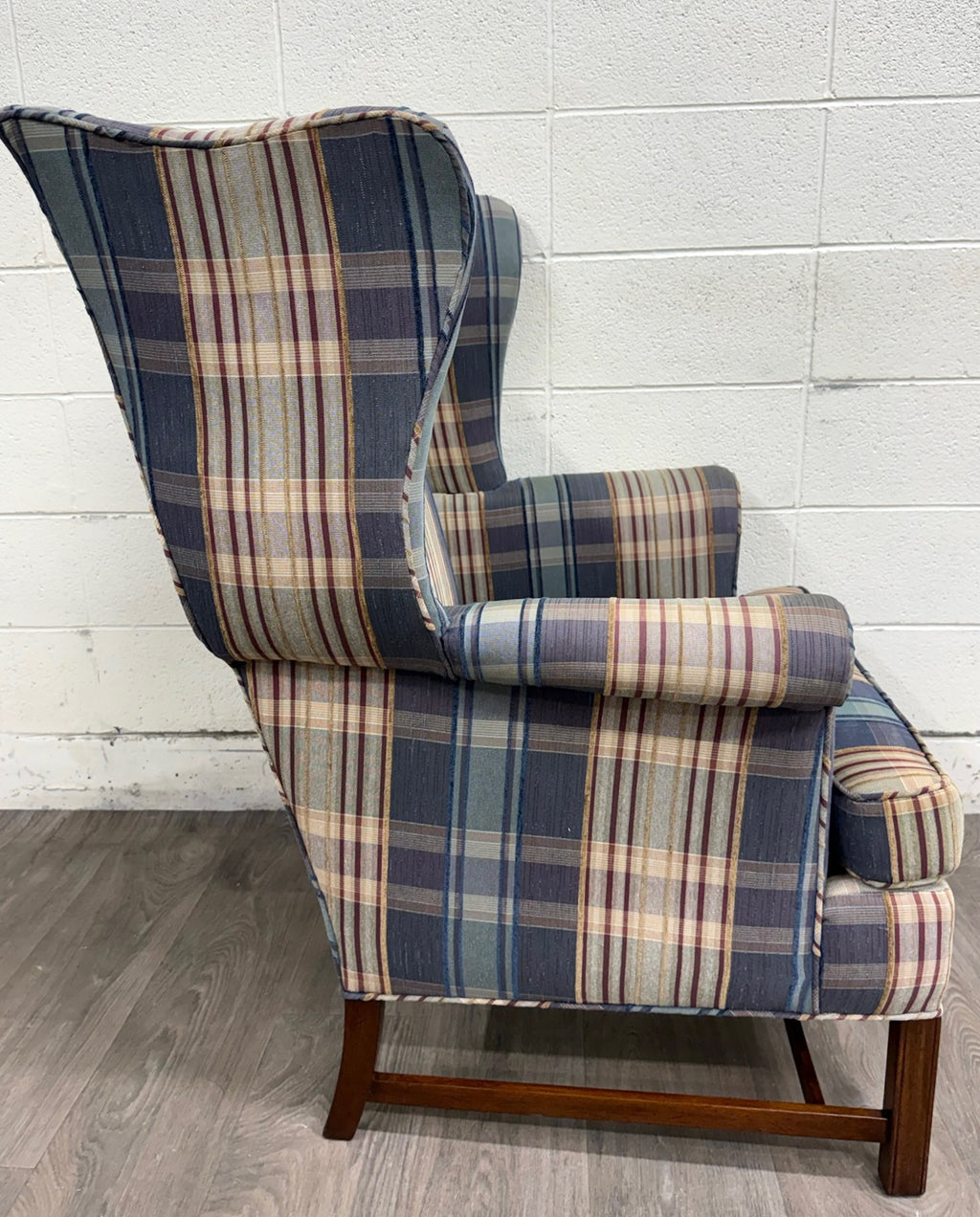 Vintage Wingback Plaid Upholstered Armchair