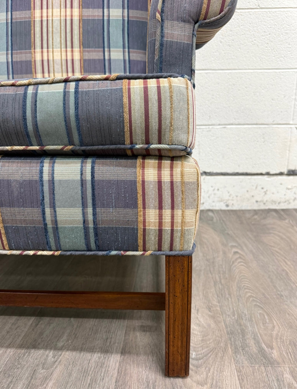 Vintage Wingback Plaid Upholstered Armchair