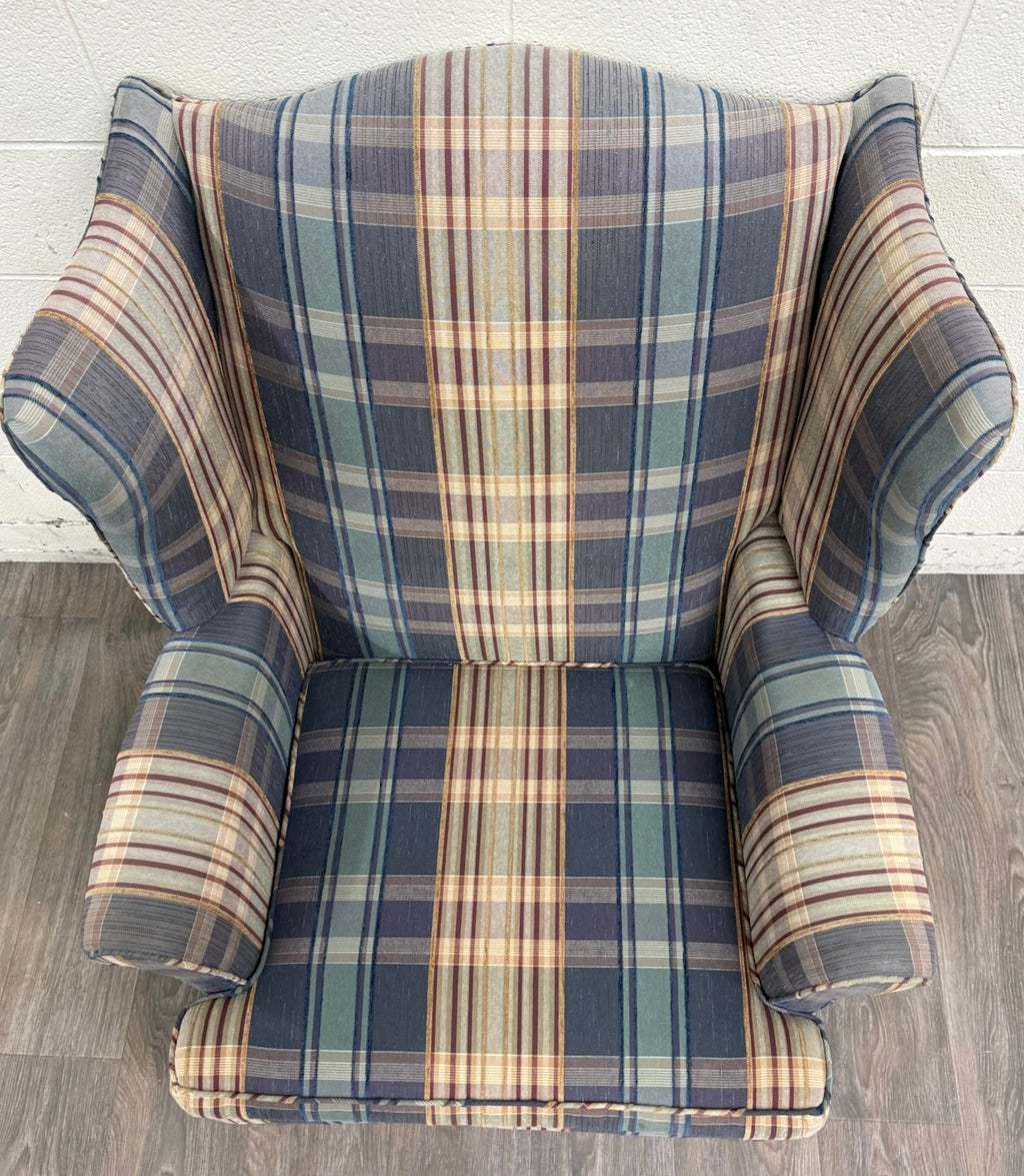 Vintage Wingback Plaid Upholstered Armchair