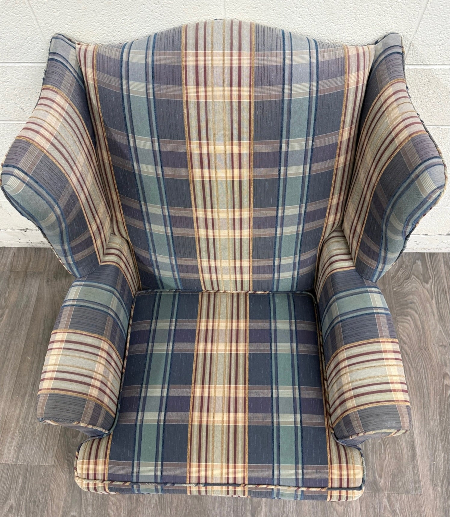 Vintage Wingback Plaid Upholstered Armchair