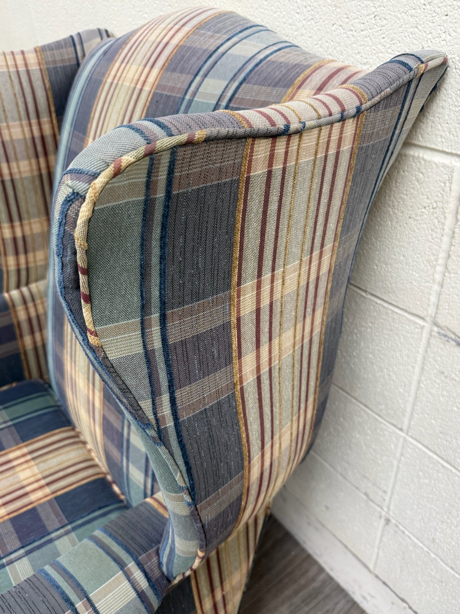 Vintage Wingback Plaid Upholstered Armchair