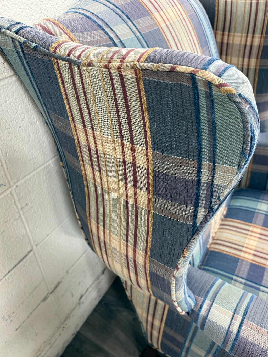 Vintage Wingback Plaid Upholstered Armchair