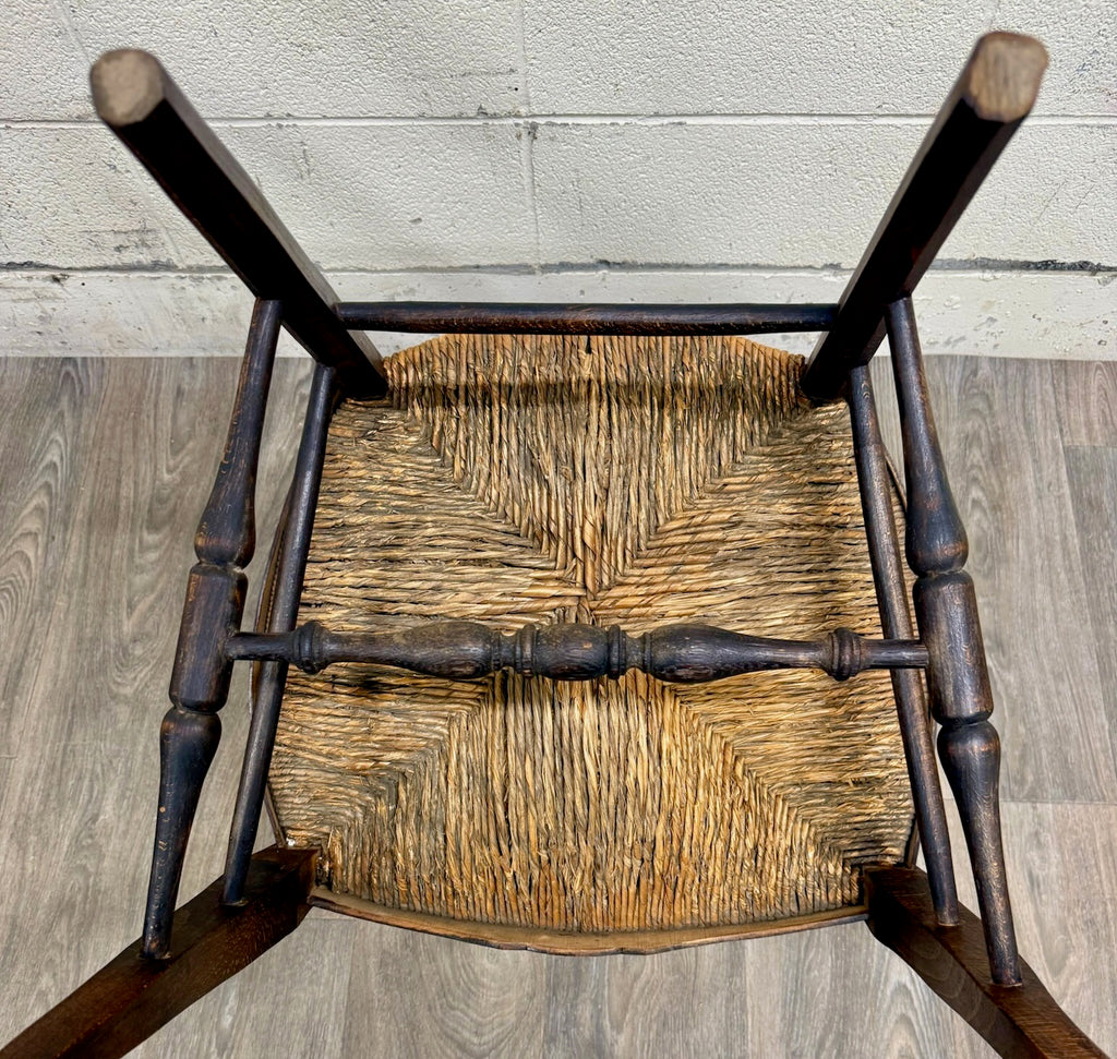 Antique French Country Style Louis XV Style Ladder Back Rush Seat Arm Chairs
