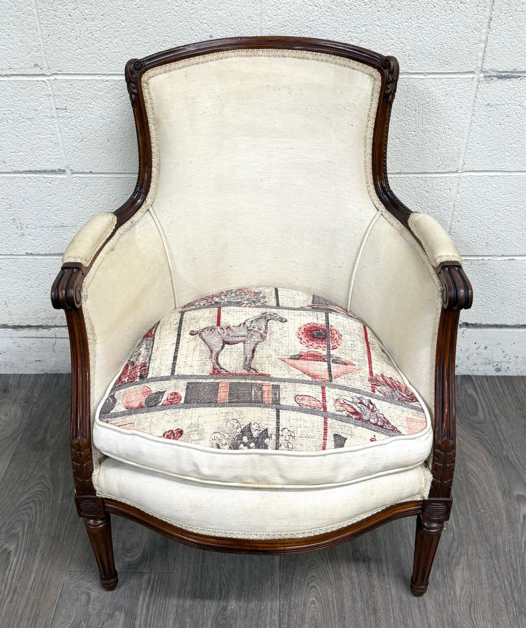 Antique French Louis XVI Style Equestrian Bergere Armchair